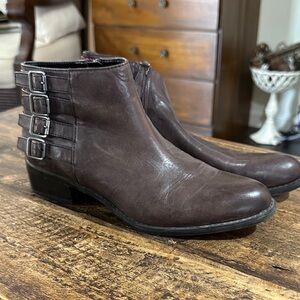 Brown Leather Franco Sarto Ankle Boots with Buckle Detail 8